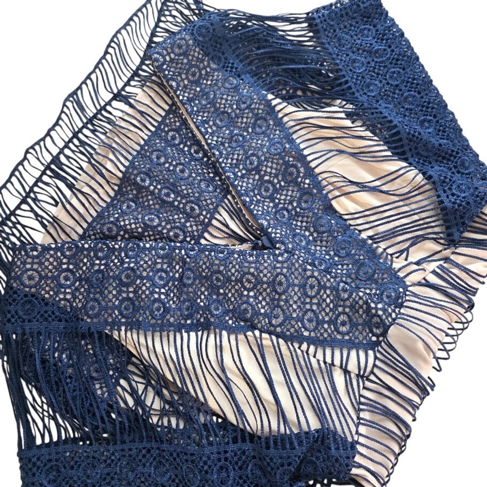 Threadwear Crochet Lace Fringe Dress Womens Small Navy Blue V-Neck Cocktail New